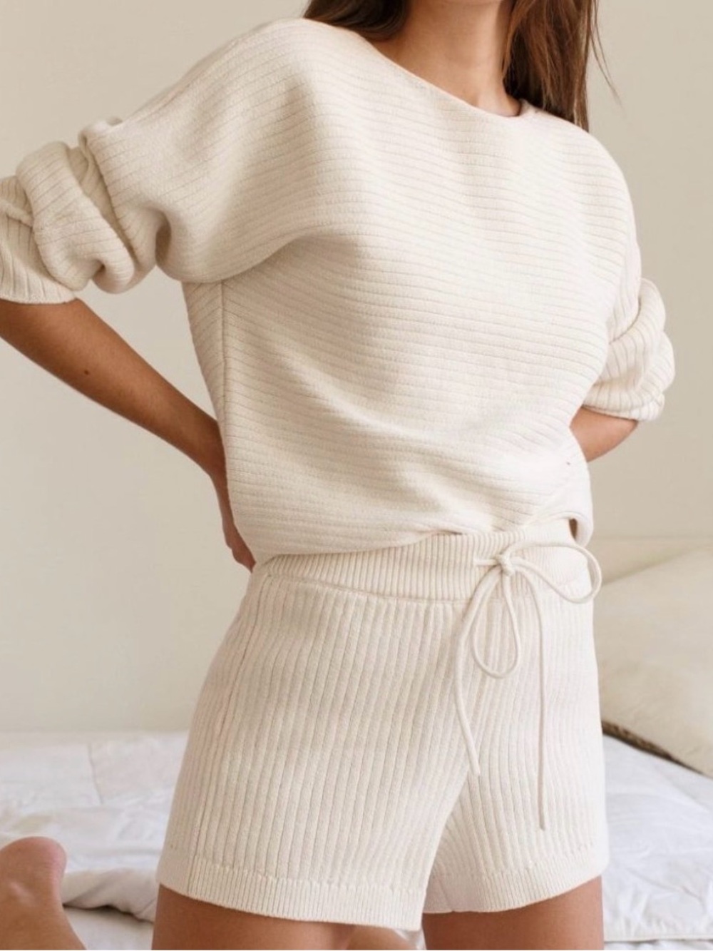 Cream Ribbed Knit Sweater and Shorts Set Organic Cotton Reformation Colt